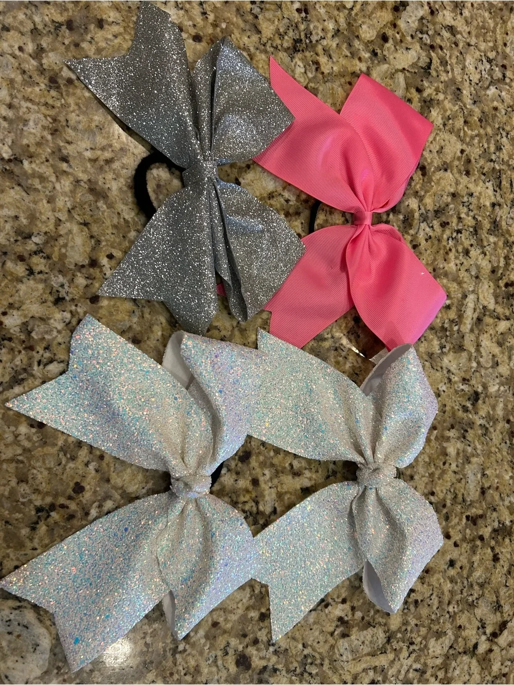 Large 6 “ Cheer Bows - Hair Bow Set - Pink, Silver Iridescent, White Iridescent